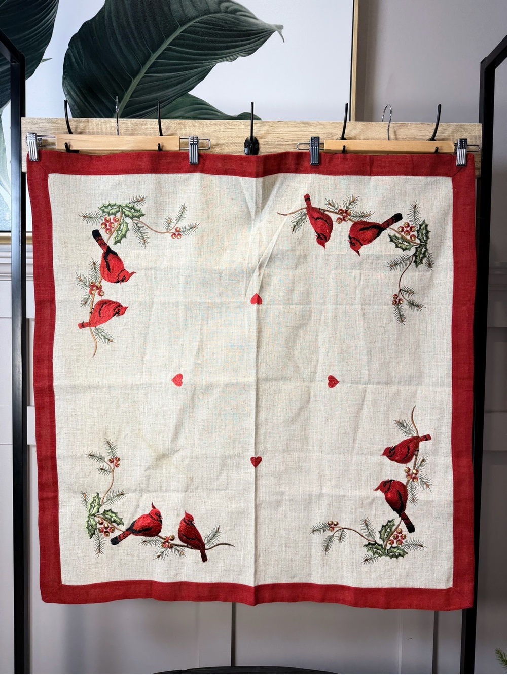 Grelucgo Short Embroidered Christmas Holiday Decorative Cardinal Tablecloth 32”